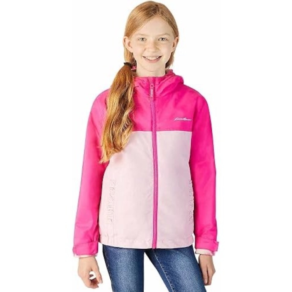Eddie Bauer Windbreaker Kids M 10/12 Pink Excellent Hooded Colorblock Jacket